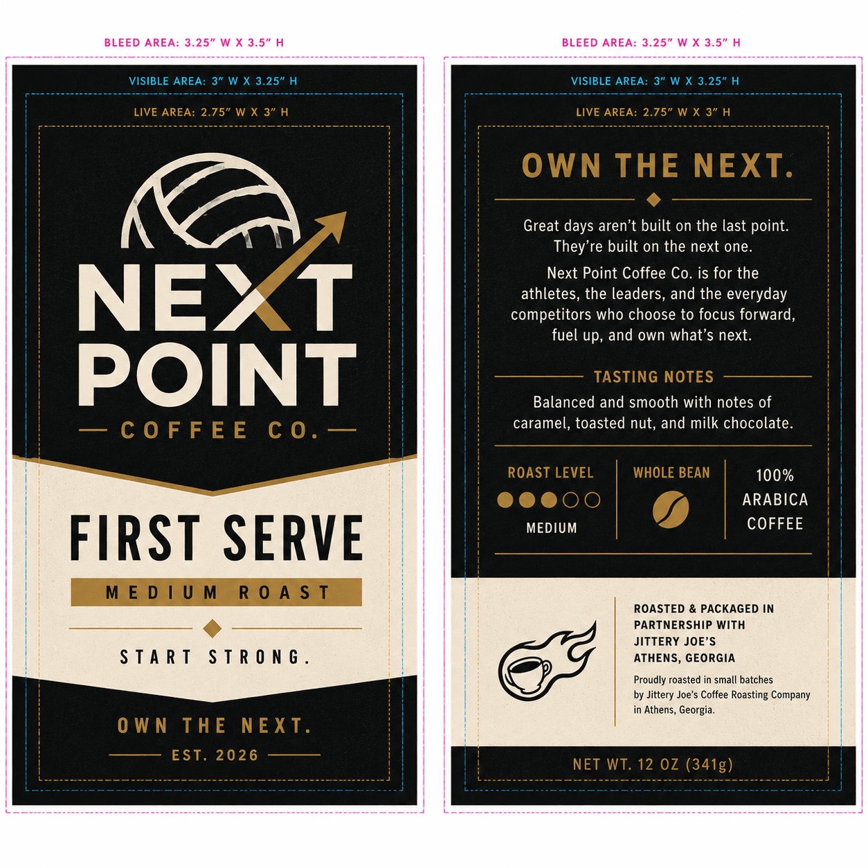 Next Point Coffee Co. First Serve label